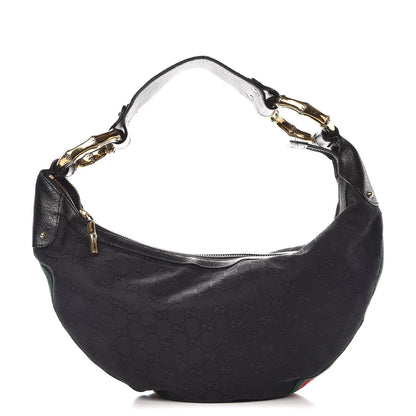 Gucci Monogram Web Bamboo Ring Hobo Black 1 of 10