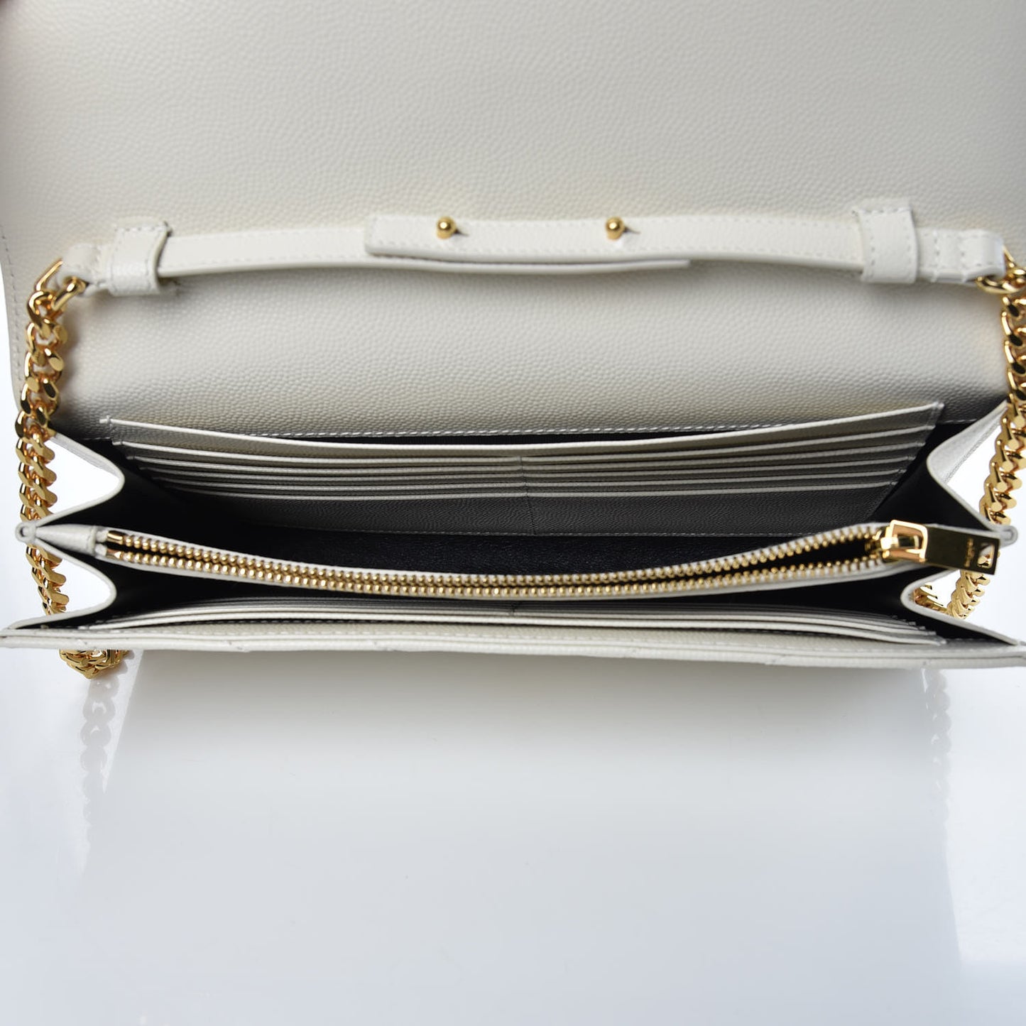 Grain De Poudre Matelasse Chevron Monogram Chain Wallet Porcellana