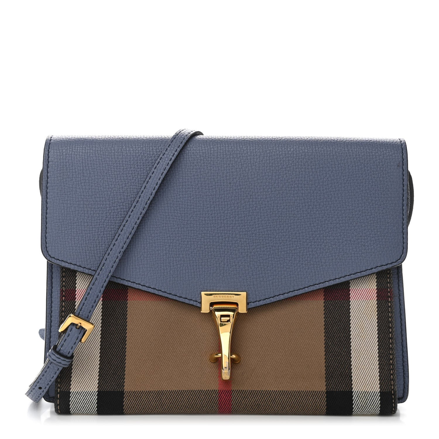 Burberry Derby Calfskin House Check Small Macken Crossbody Bag Slate Blue 1 of 9
