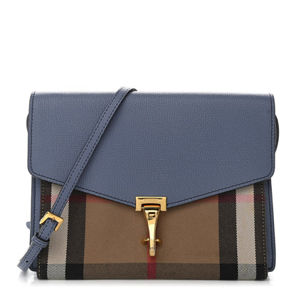 Burberry Derby Calfskin House Check Small Macken Crossbody Bag Slate Blue 1 of 9
