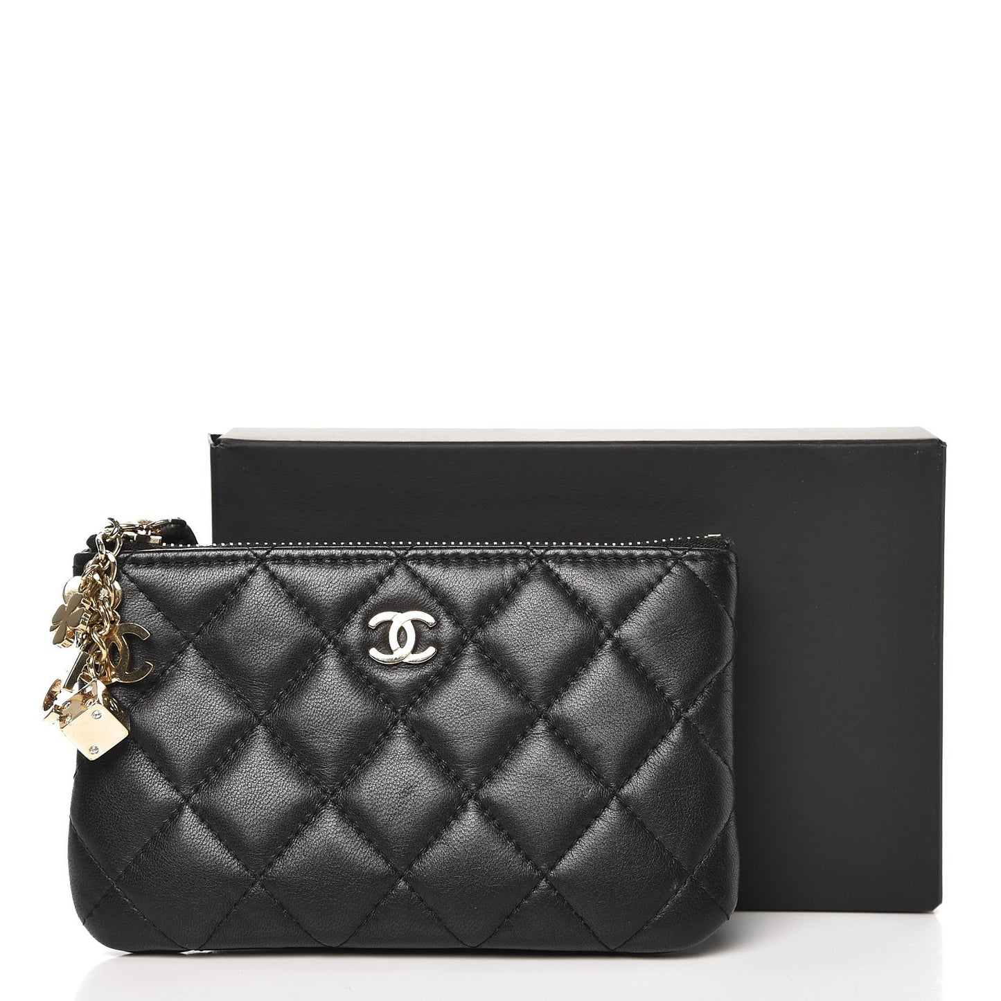 Lambskin Quilted Small Casino Cosmetic Case Black