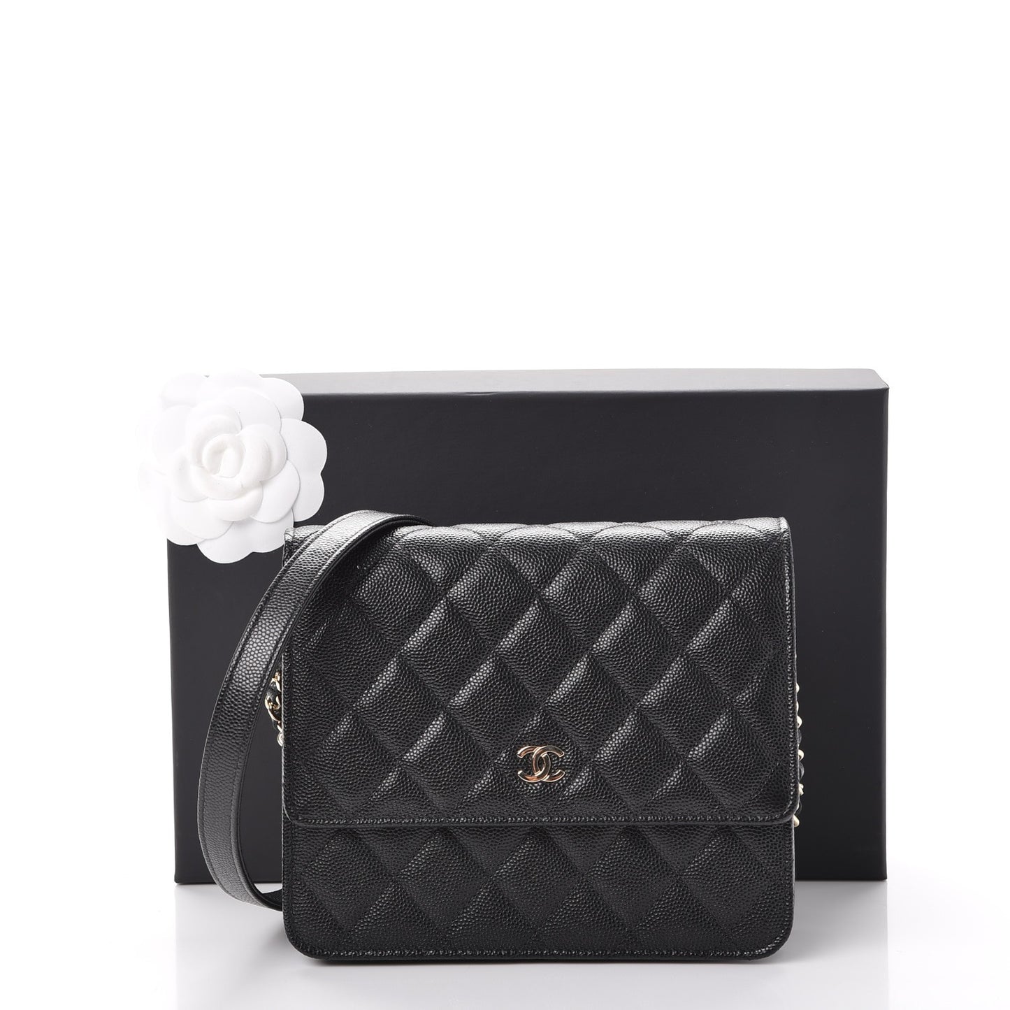 Caviar Quilted Square Wallet On Chain WOC Black