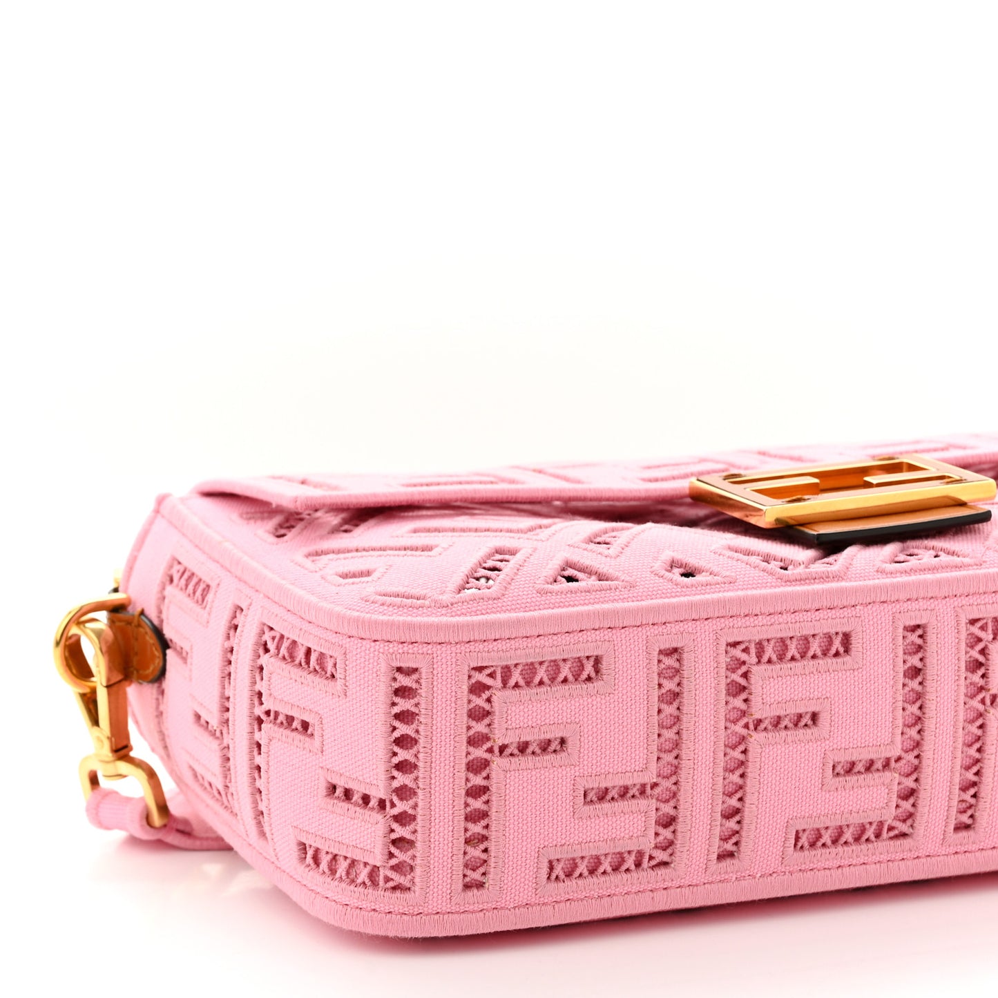 Canvas Cuoio Agata FF Ajour Embroidered Baguette Ciclamino Cuoio