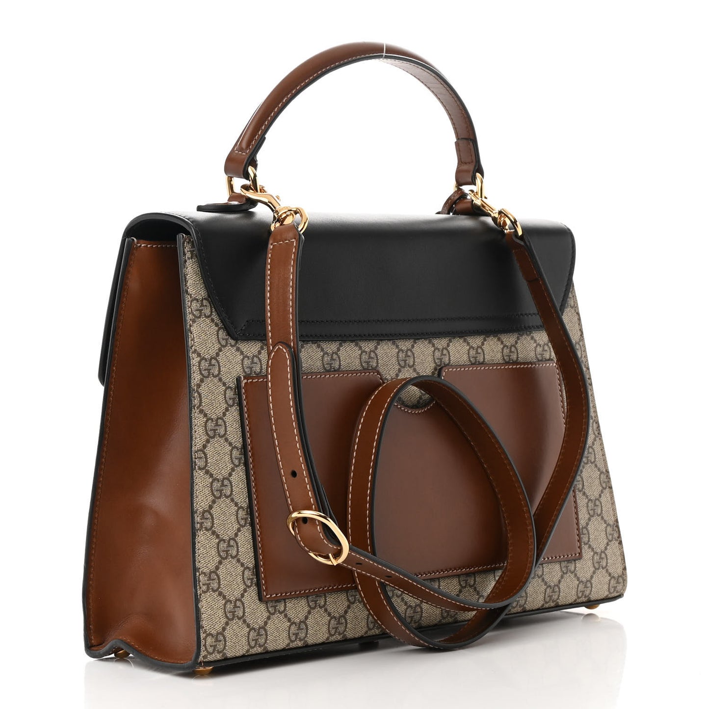 GG Supreme Monogram Calfskin Medium Padlock Top Handle Bag Beige Black Cuir
