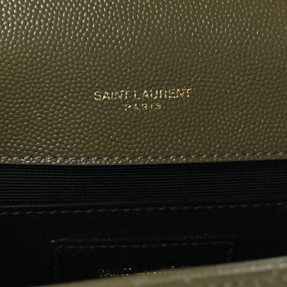 Saint Laurent Grain De Poudre Textured Mixed Matelasse Medium Triquilt Monogram Satchel Vert Fonce 6 of 8