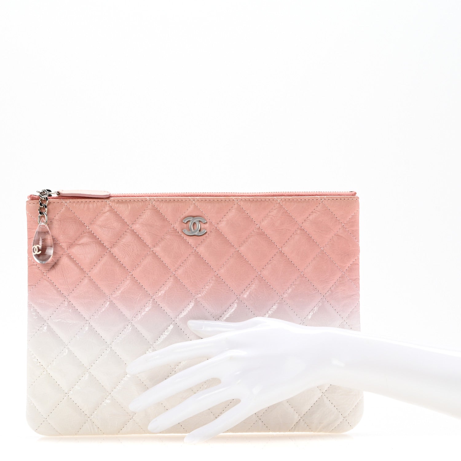 Chanel Ombre Patent Calfskin Quilted Medium Cosmetic Case Pink White 2 of 9