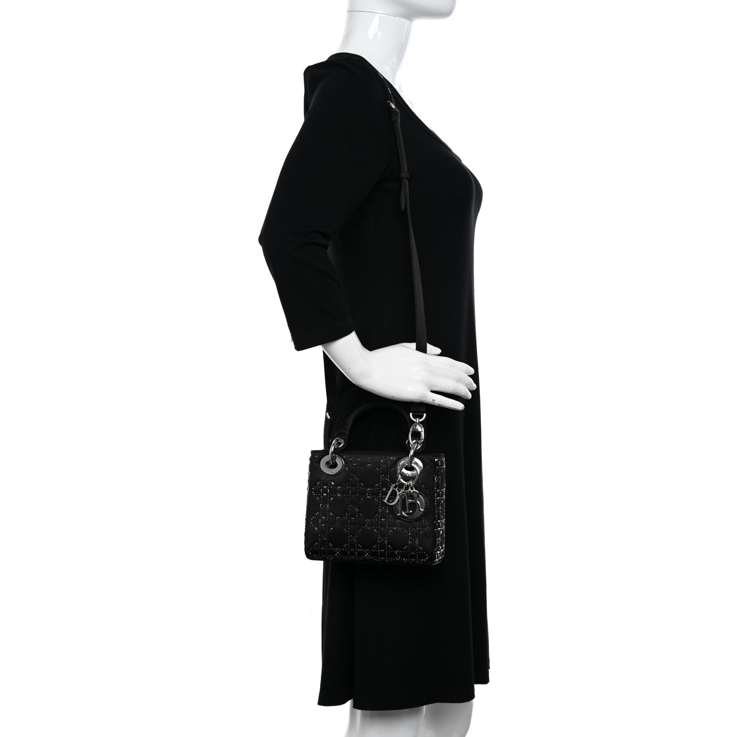 Christian Dior Satin Crystal Cannage Mini Lady Dior Black 2 of 10