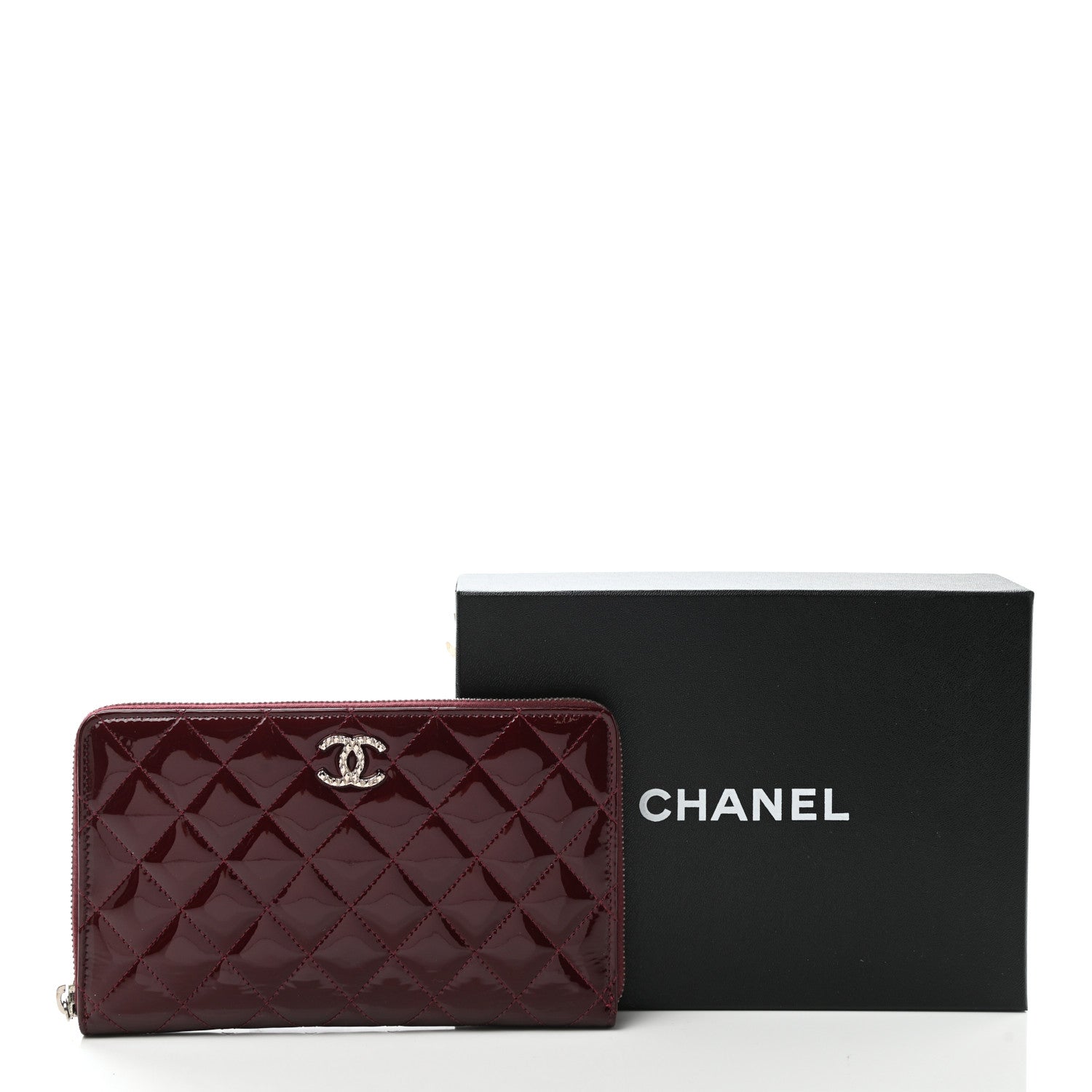 Chanel Patent Quilted Large Brilliant Zip Around Organizer Wallet Dark Red 10 of 10