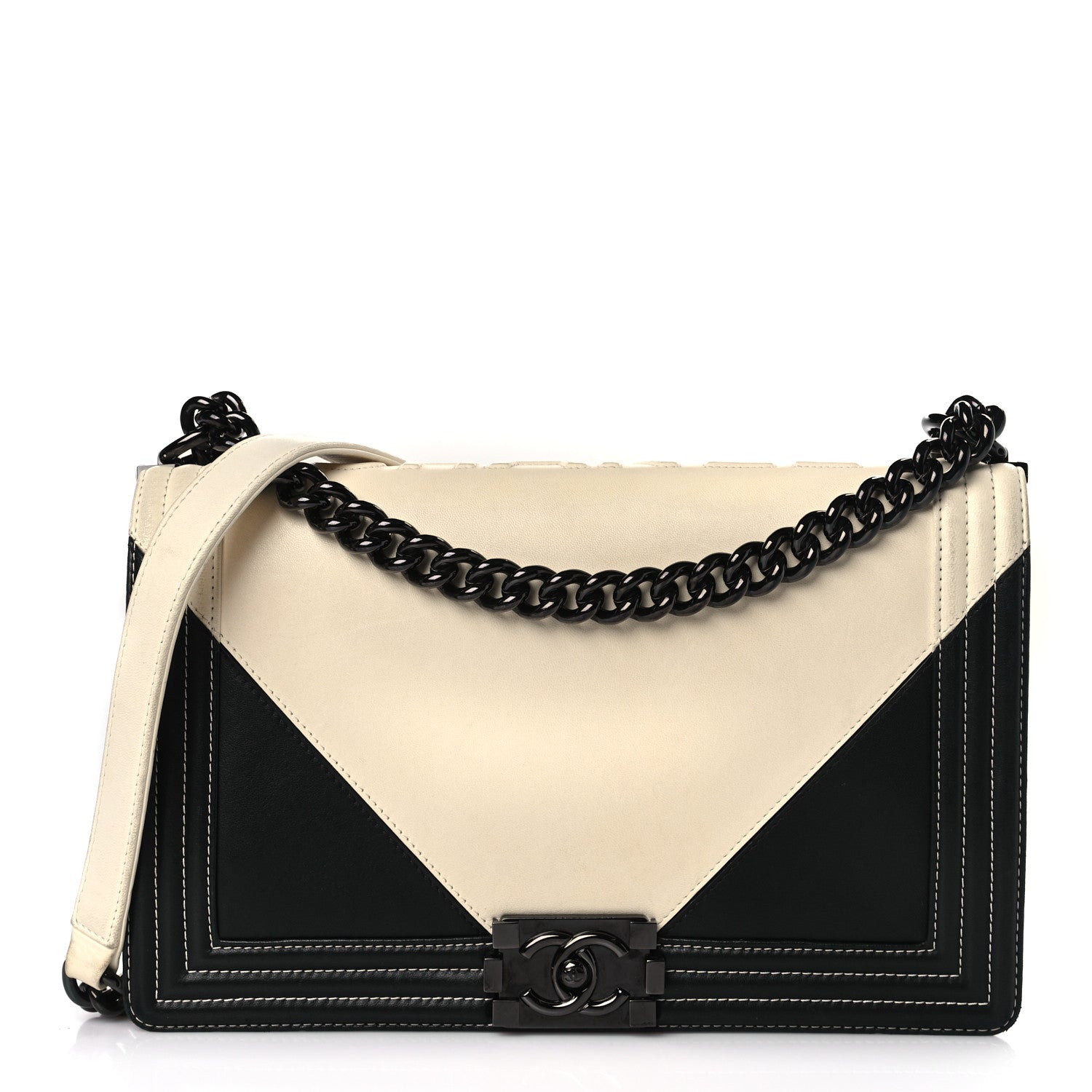 Chanel Glazed Calfskin Geometric Medium Boy Flap White Black 1 of 14