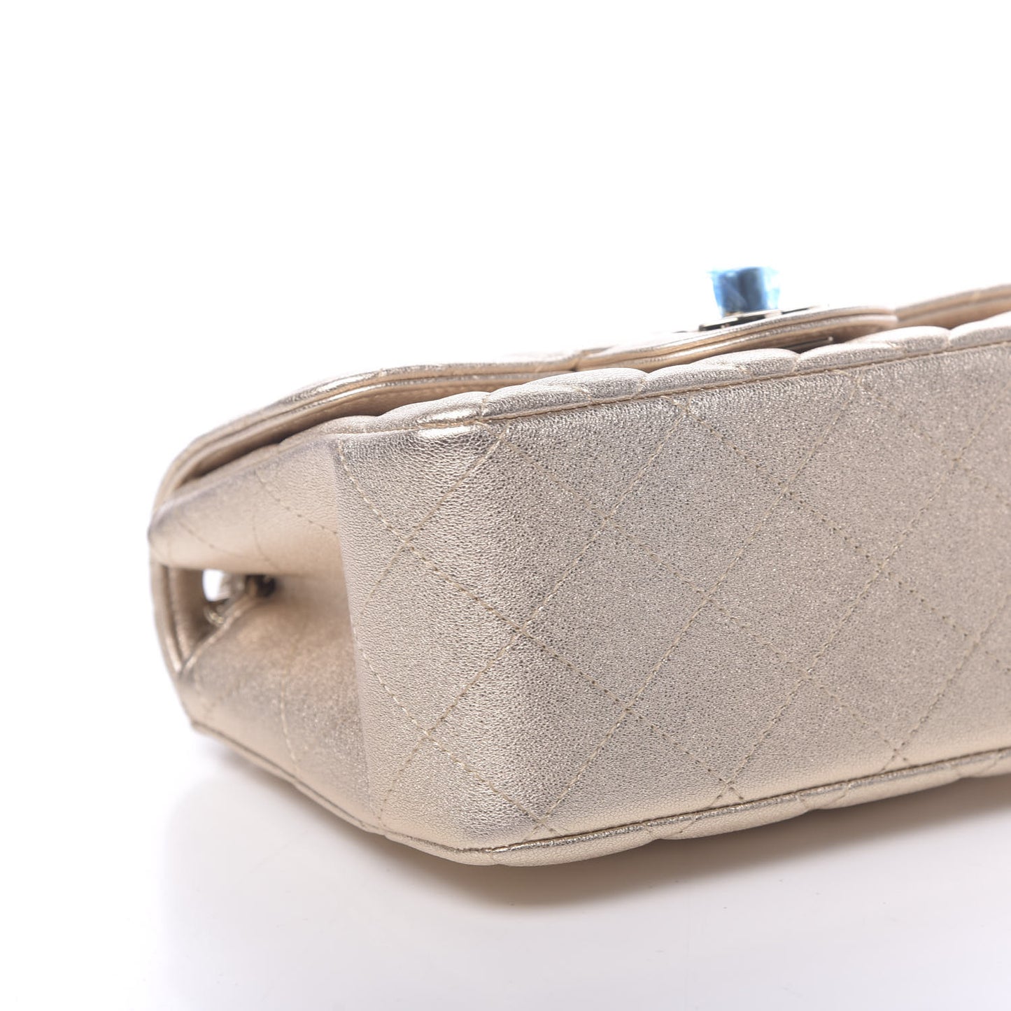 Metallic Lambskin Quilted Mini Square Flap Gold