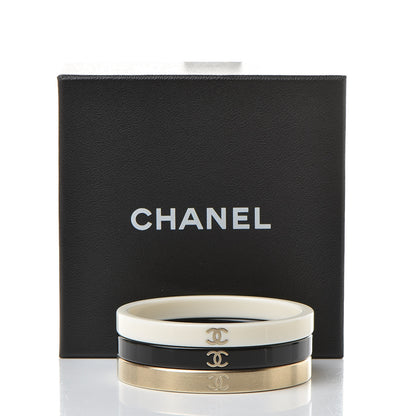 Chanel Resin Metal CC Bangle Set of 3 Black White Gold 6 of 6