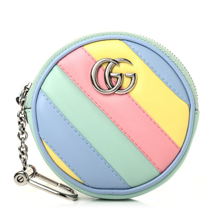 Gucci Calfskin Matelasse Diagonal GG Marmont Round Coin Purse Multicolor Pastel 1 of 6