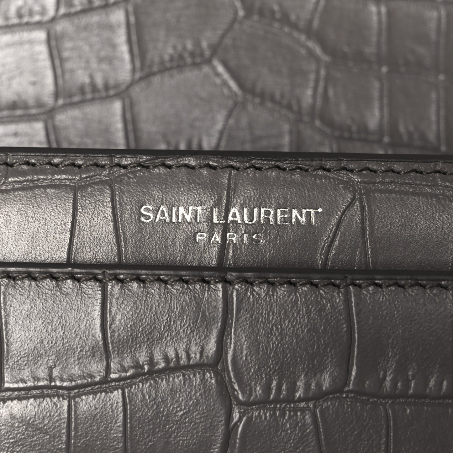 Calfskin Crocodile Embossed Medium Monogram Sunset Fog