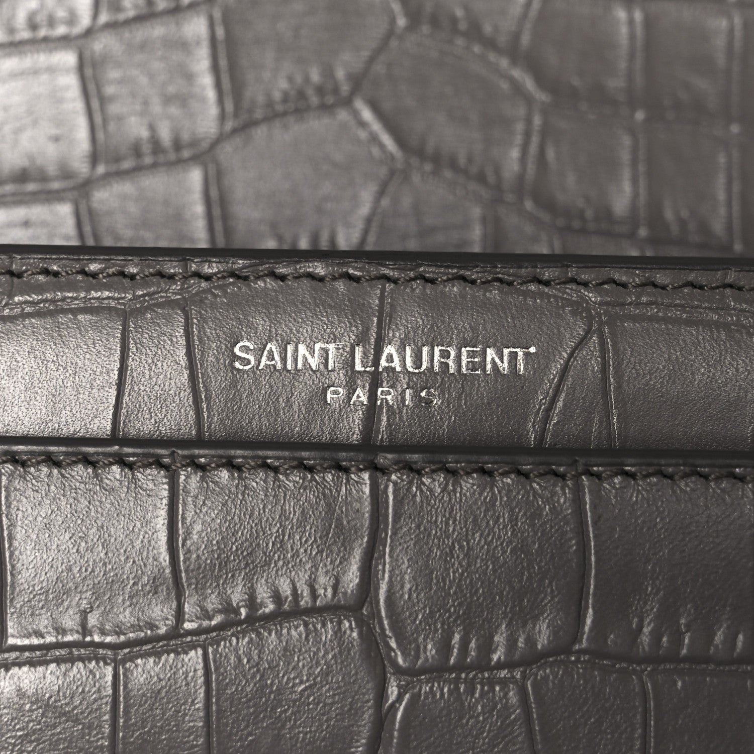 Saint Laurent Calfskin Crocodile Embossed Medium Monogram Sunset Fog 8 of 11