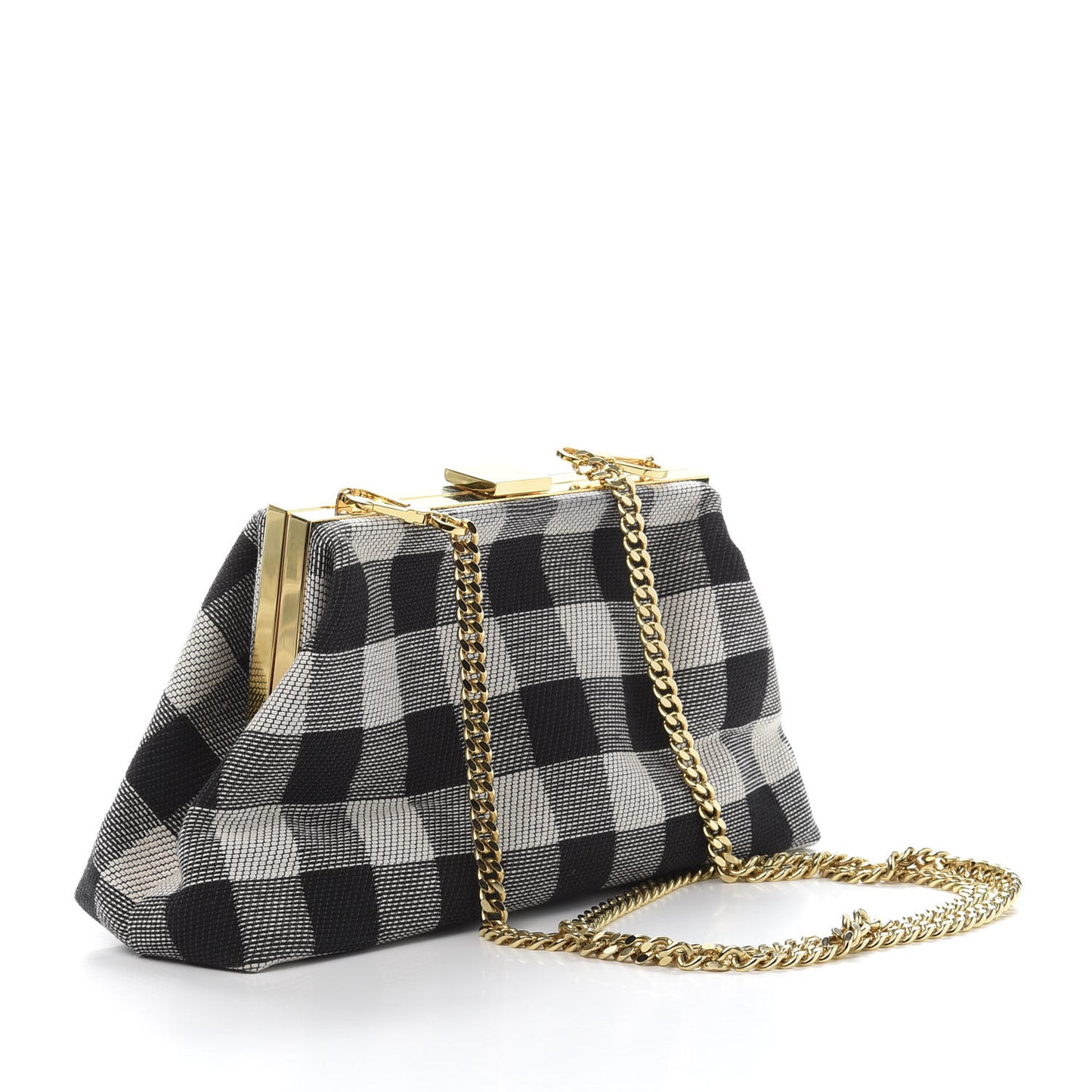 Checker Canvas Mini Volume Chain Clutch Black White