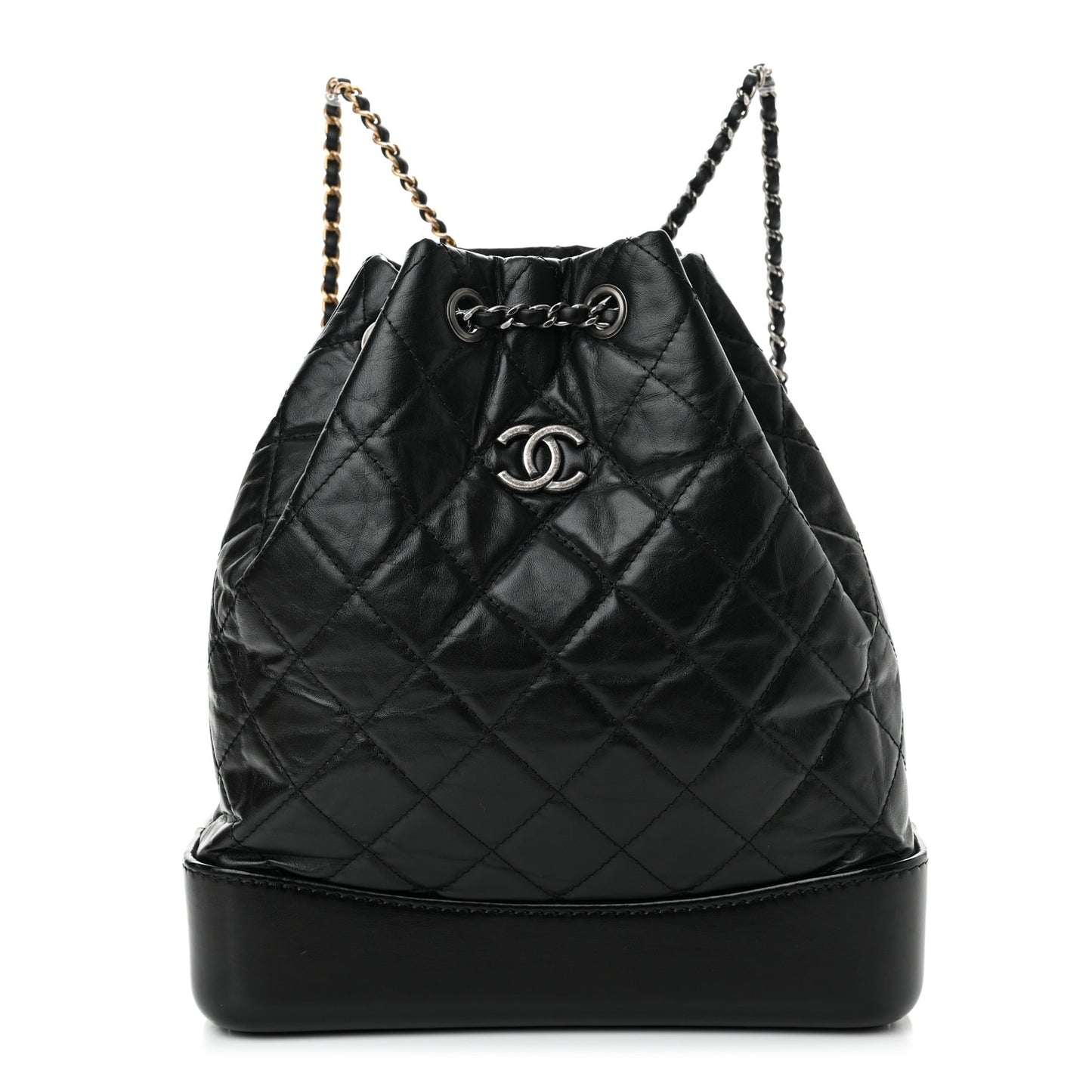 Aged Calfskin Quilted Gabrielle Backpack Black