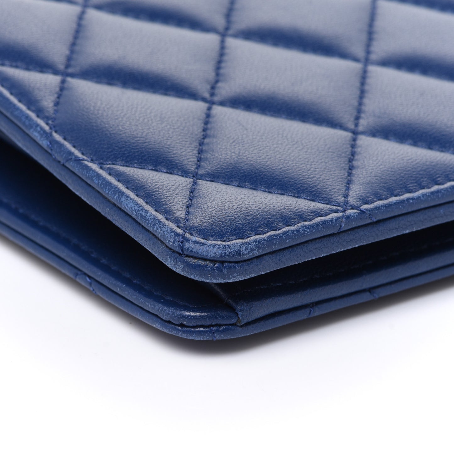 Lambskin Quilted Yen Wallet Blue
