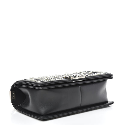 Chanel Calfskin Pearl Chevron Medium Boy Flap Black 4 of 13