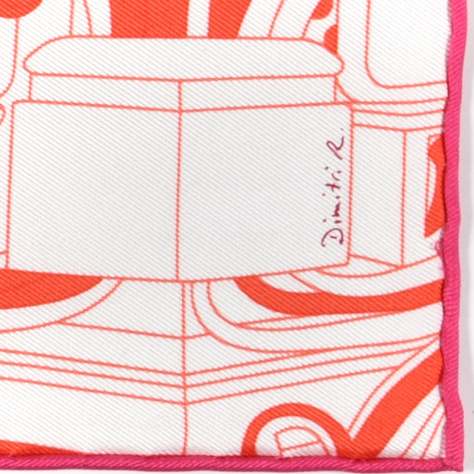 Hermes Silk Twill Faubourg Rainbow Square 45 White Rouge Rose Vif 4 of 5