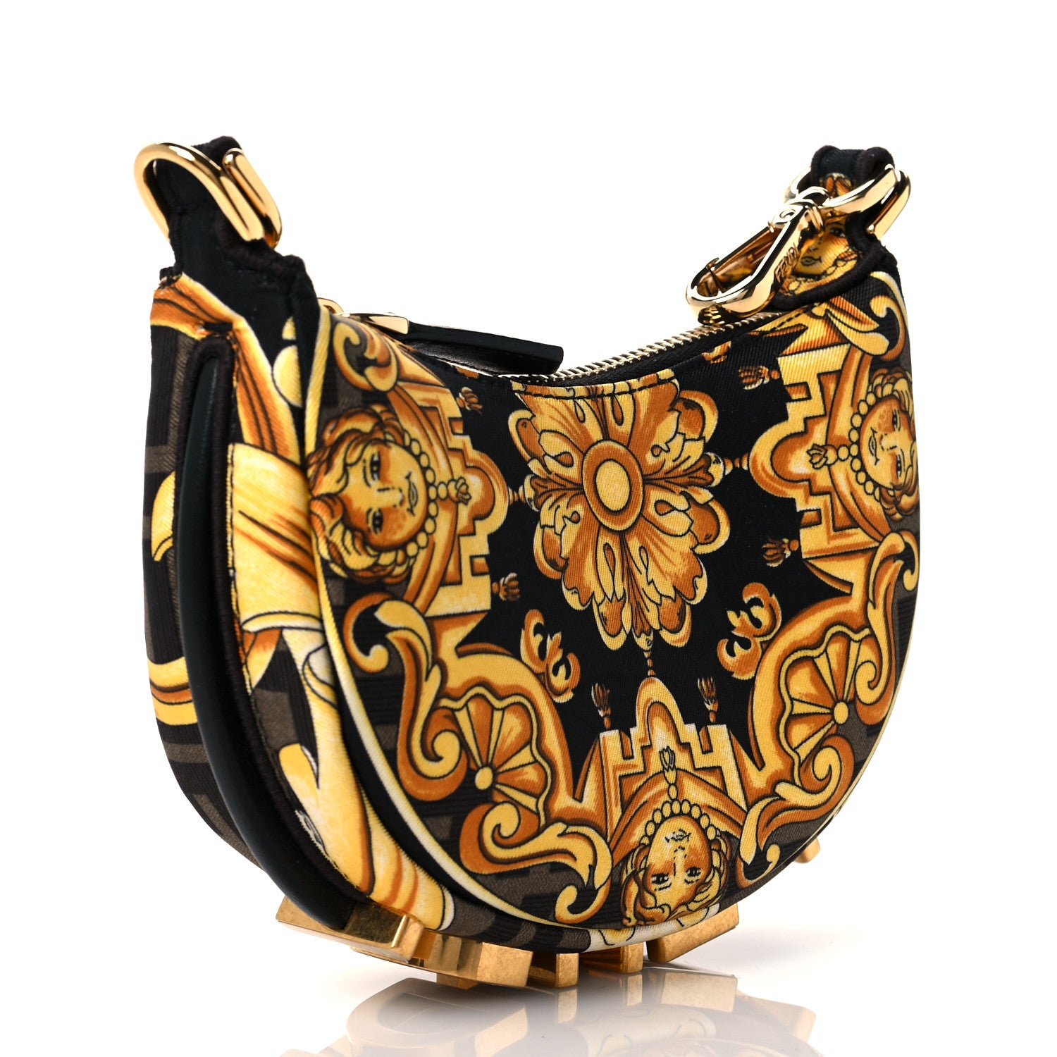 Fendi X VERSACE Silk Fendace Baroque Nano Fendigraphy Hobo Charm Black Gold 3 of 11