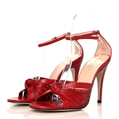 Gucci Nappa Crawford Knot Ankle Strap Sandals 35.5 Hibiscus Red 3 of 7