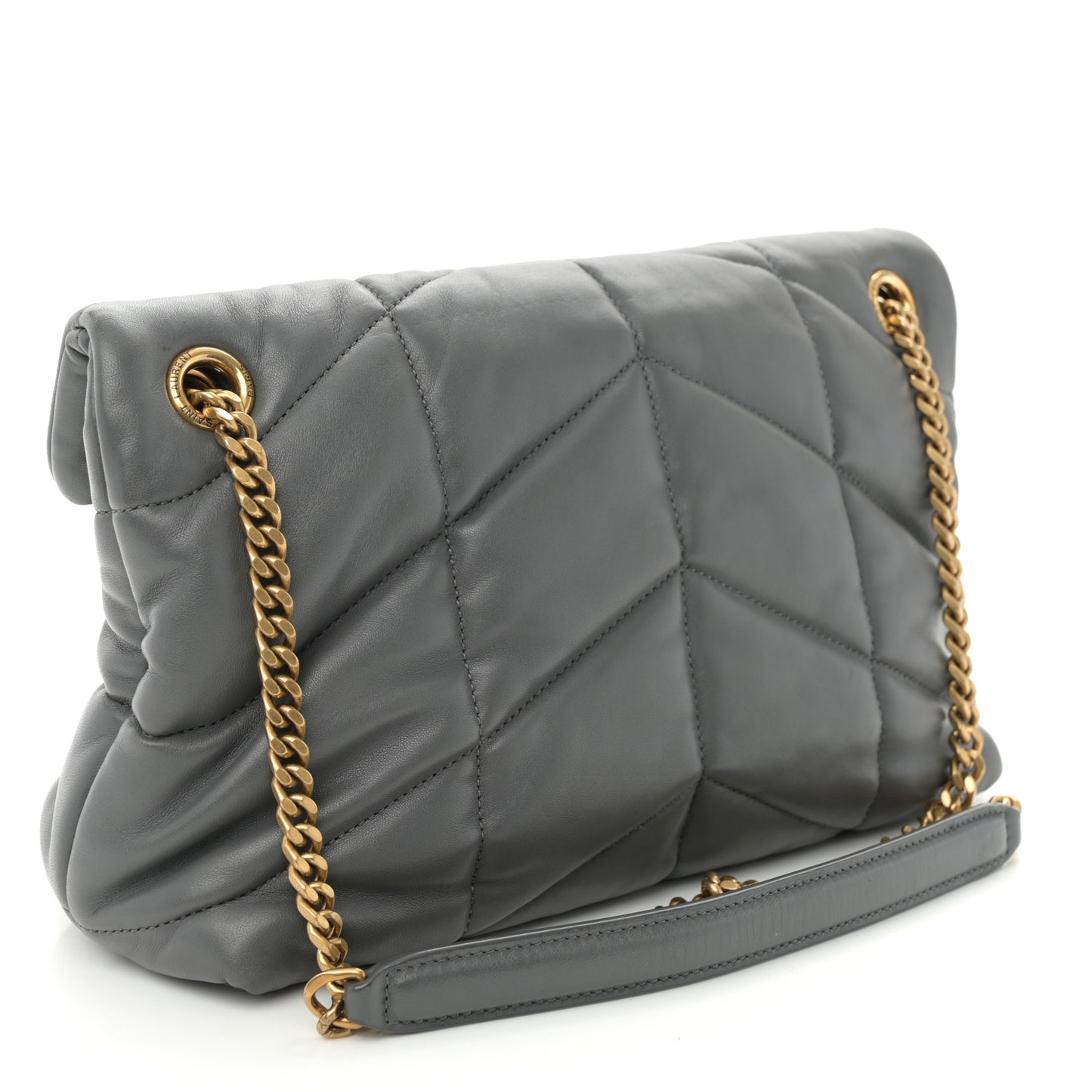 Lambskin Quilted Small Loulou Puffer Monogram Chain Satchel Storm