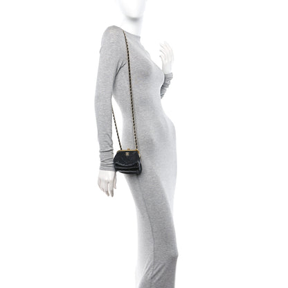 Chanel Lambskin Quilted Trio Kiss Lock Clutch With Chain Black 3 of 12