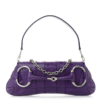 Gucci Alligator Embossed Medium Maxi Horsebit Chain Shoulder Bag Purple 1 of 12