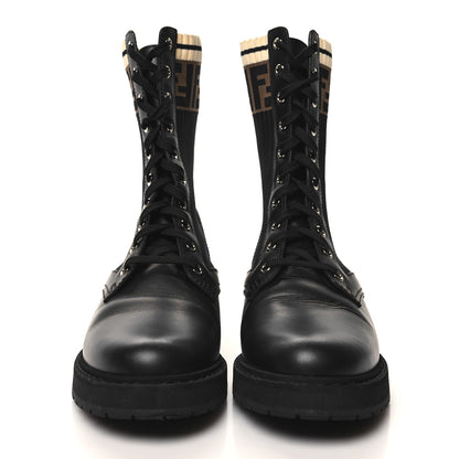 Fendi Calfskin Stretch Fabric Rockoko Biker Boots 39 Tobacco Black Marino 2 of 8