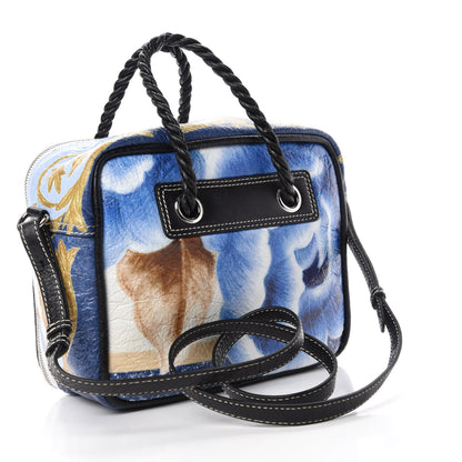 Balenciaga Agneau Floral Print Small Blanket Square Tote Bleu 3 of 9