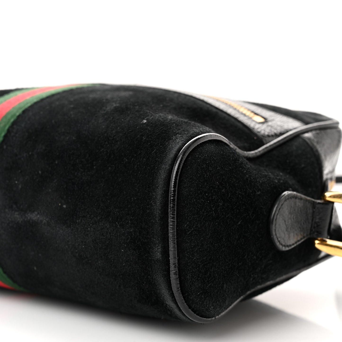 Suede Patent Web Small Ophidia Shoulder Bag Black