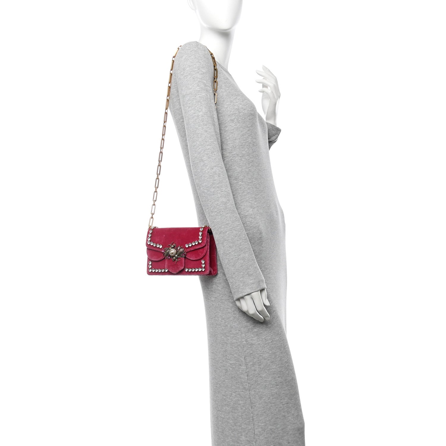 Gucci Velvet Crystal Mini Bee Broadway Shoulder Bag Light Raspberry Rose 2 of 13