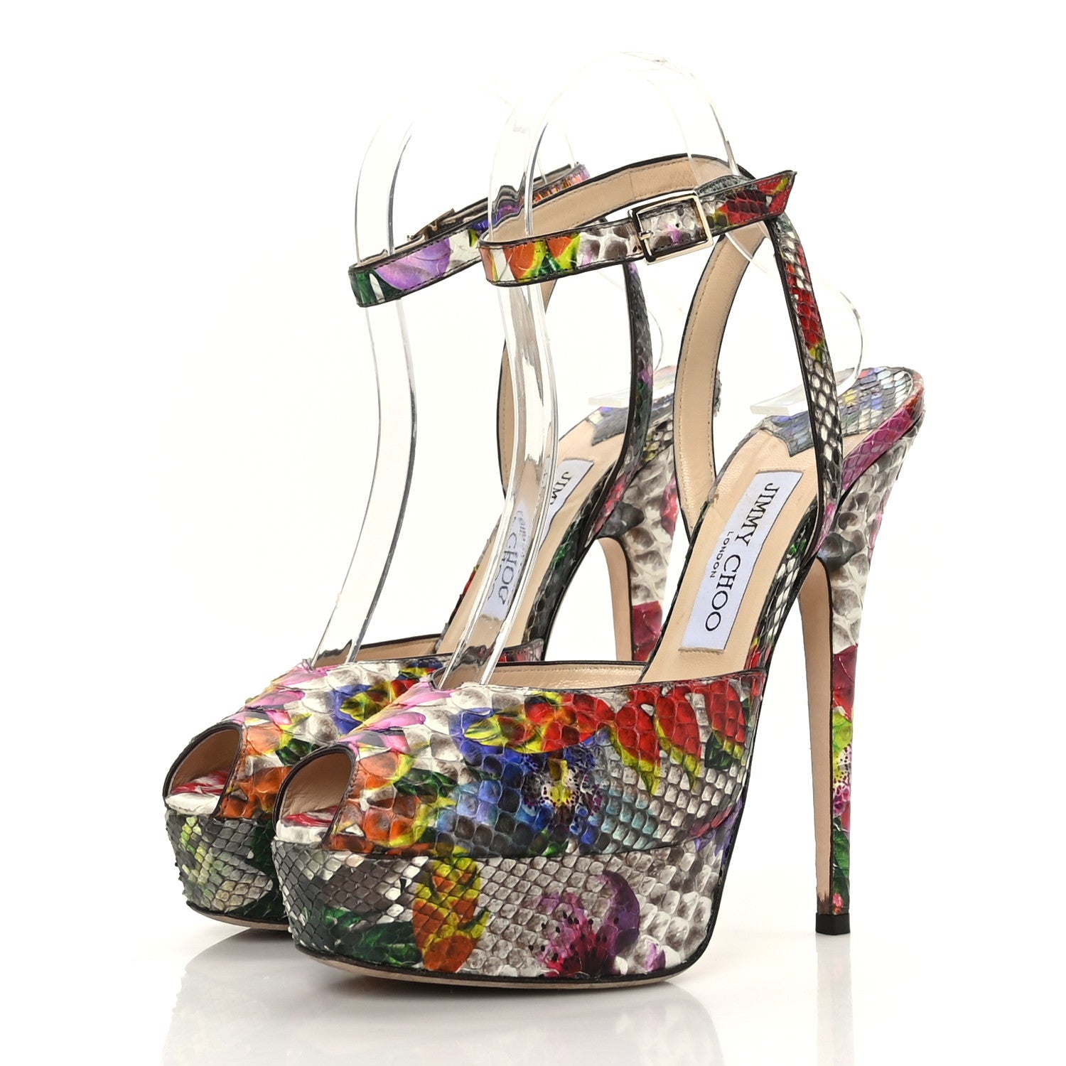 Jimmy Choo Python Floral Lola 130 Platform Sandals 36.5 Multicolor 3 of 8