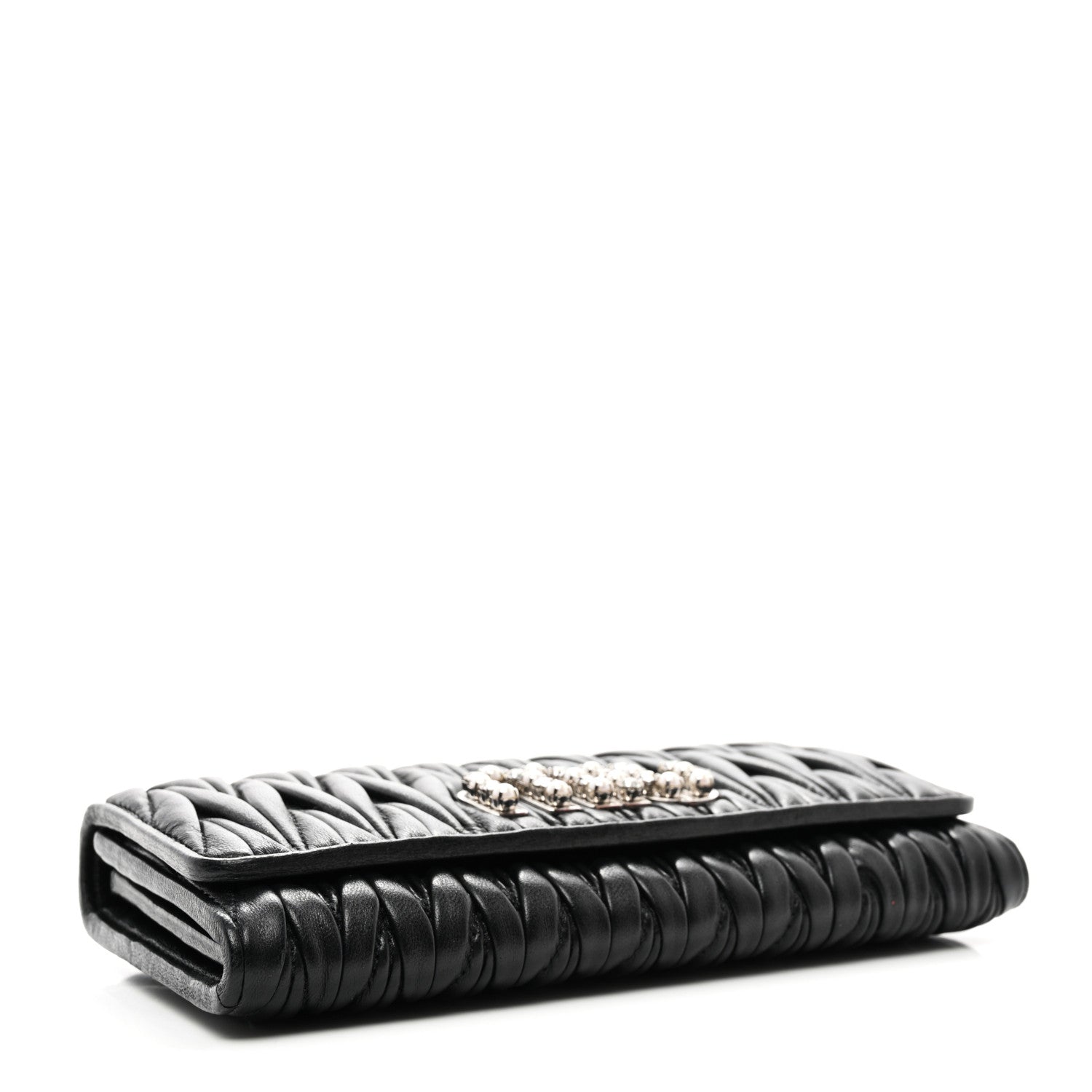 Miu Miu Nappa Matelasse Crystal Logo Continental Wallet Black 4 of 7