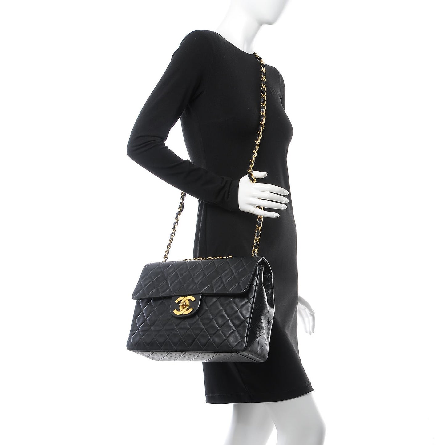 Lambskin Quilted XL Jumbo Single Flap Black