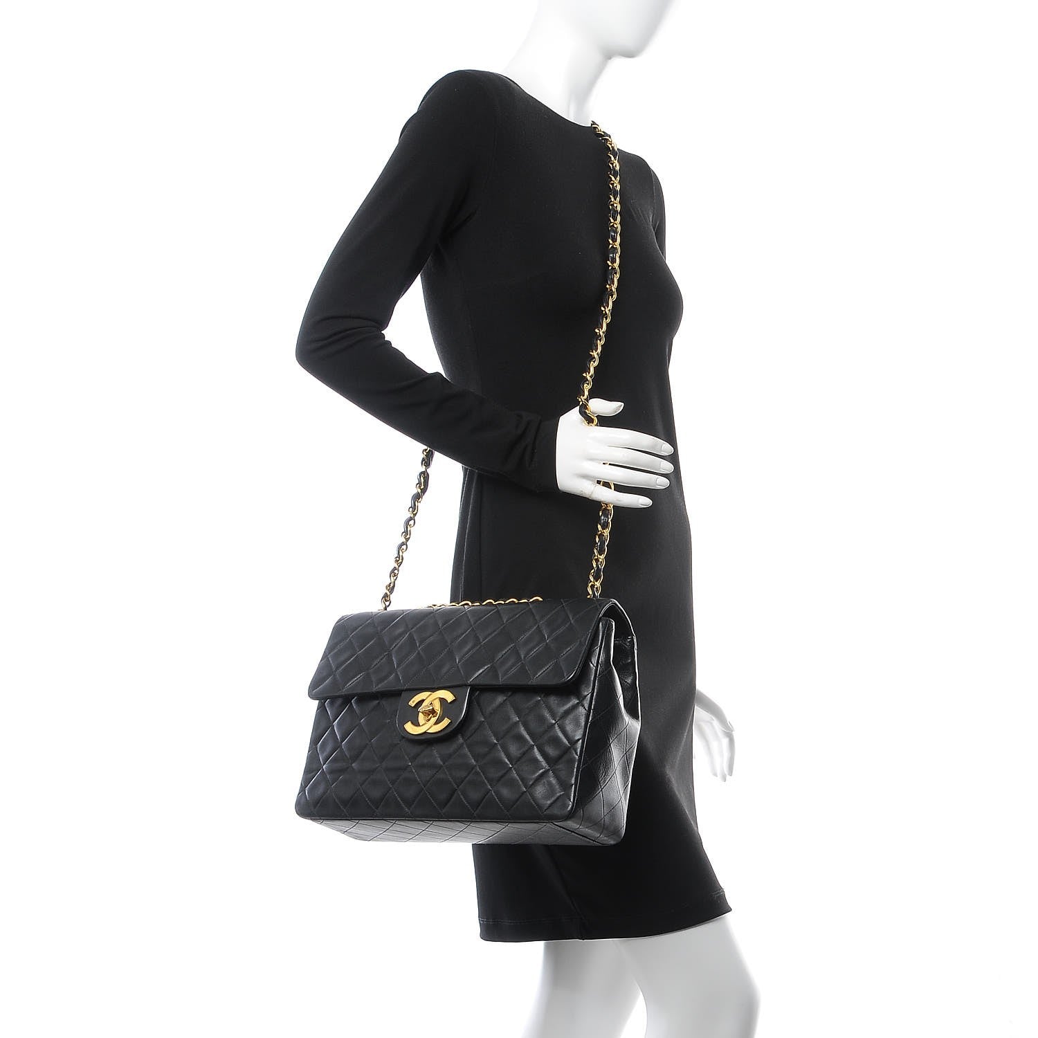 Chanel Lambskin Quilted XL Jumbo Single Flap Black 2 of 8