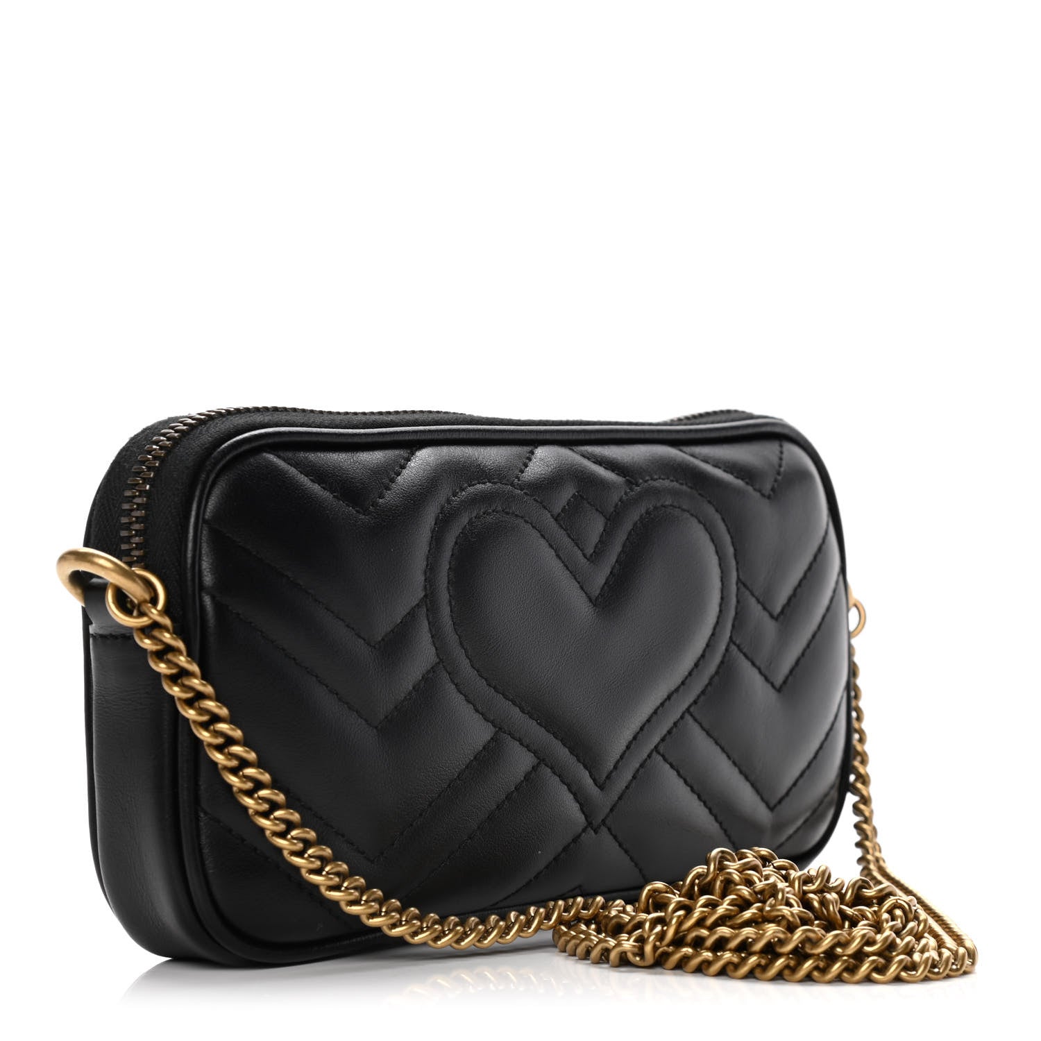 Gucci Calfskin Matelasse Mini GG Marmont Chain Crossbody Bag Black 3 of 10