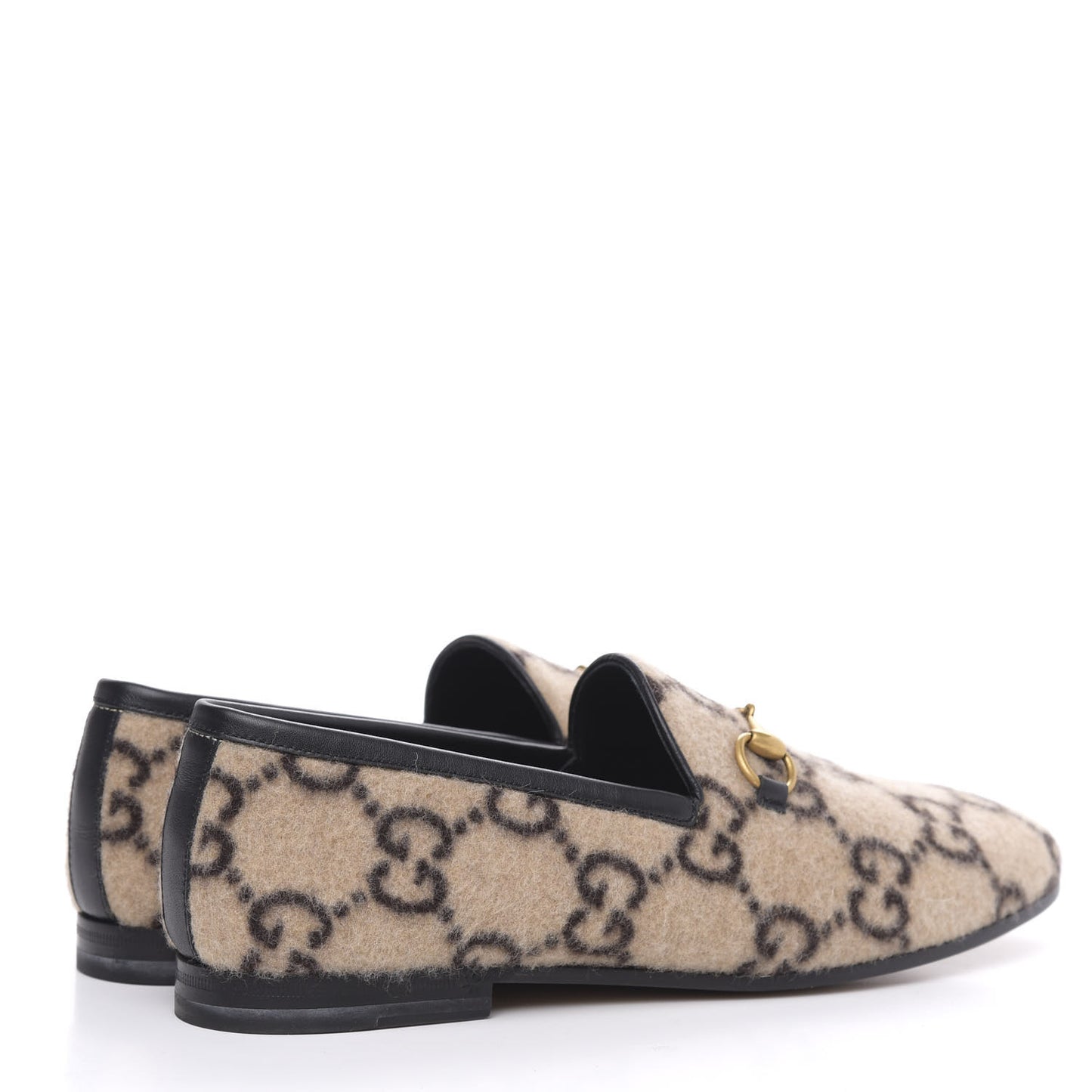 Covered Wool GG Monogram Womens Jordaan Loafers 38 Beige Ebony Black