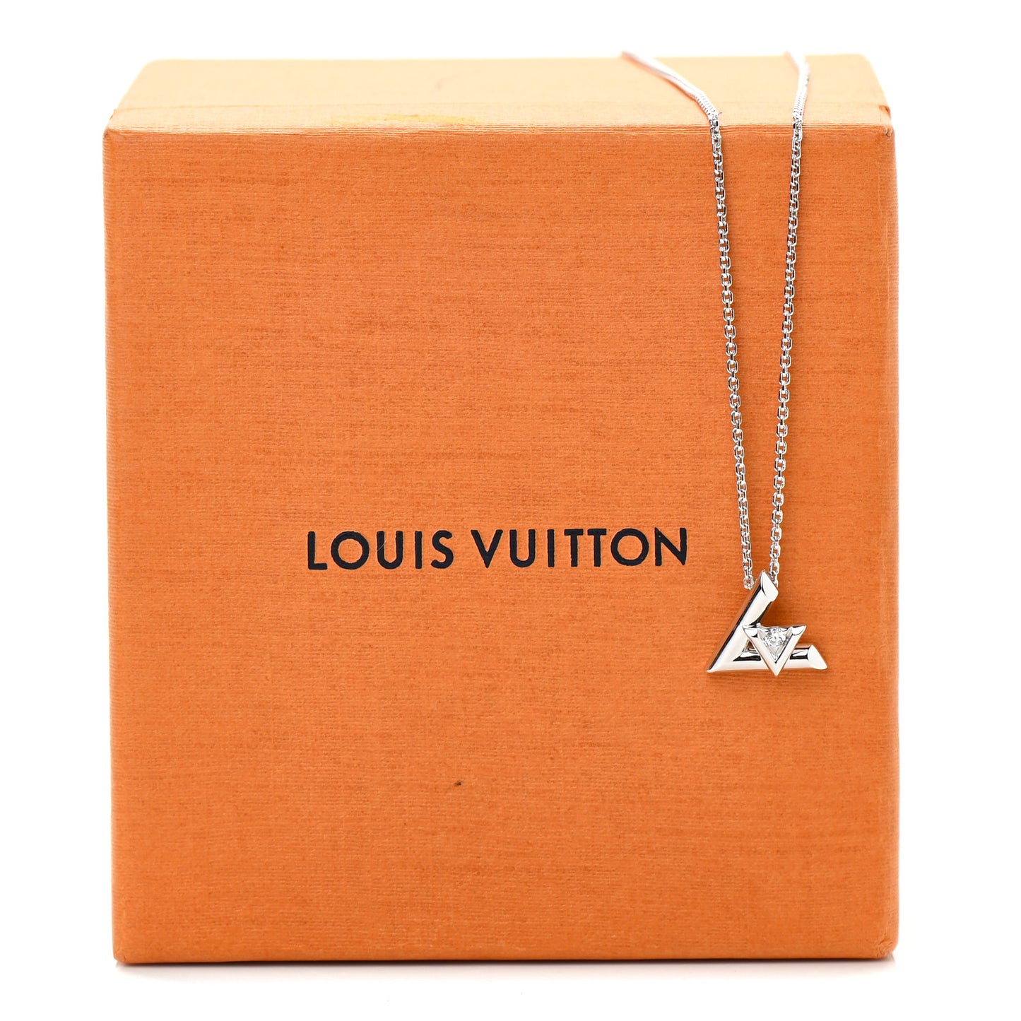 18K White Gold Diamond Small LV Volt One Pendant Necklace