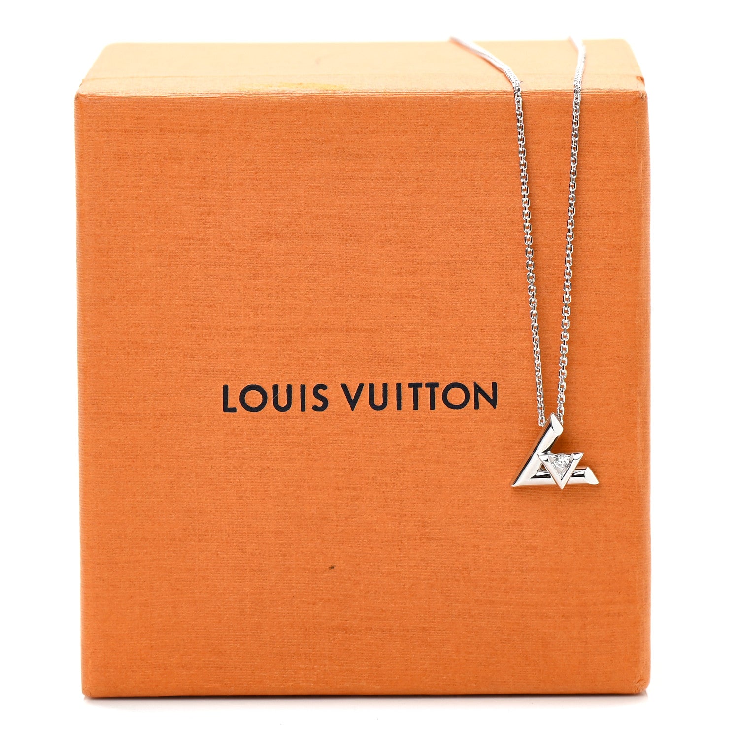 Louis Vuitton 18K White Gold Diamond Small LV Volt One Pendant Necklace 6 of 6