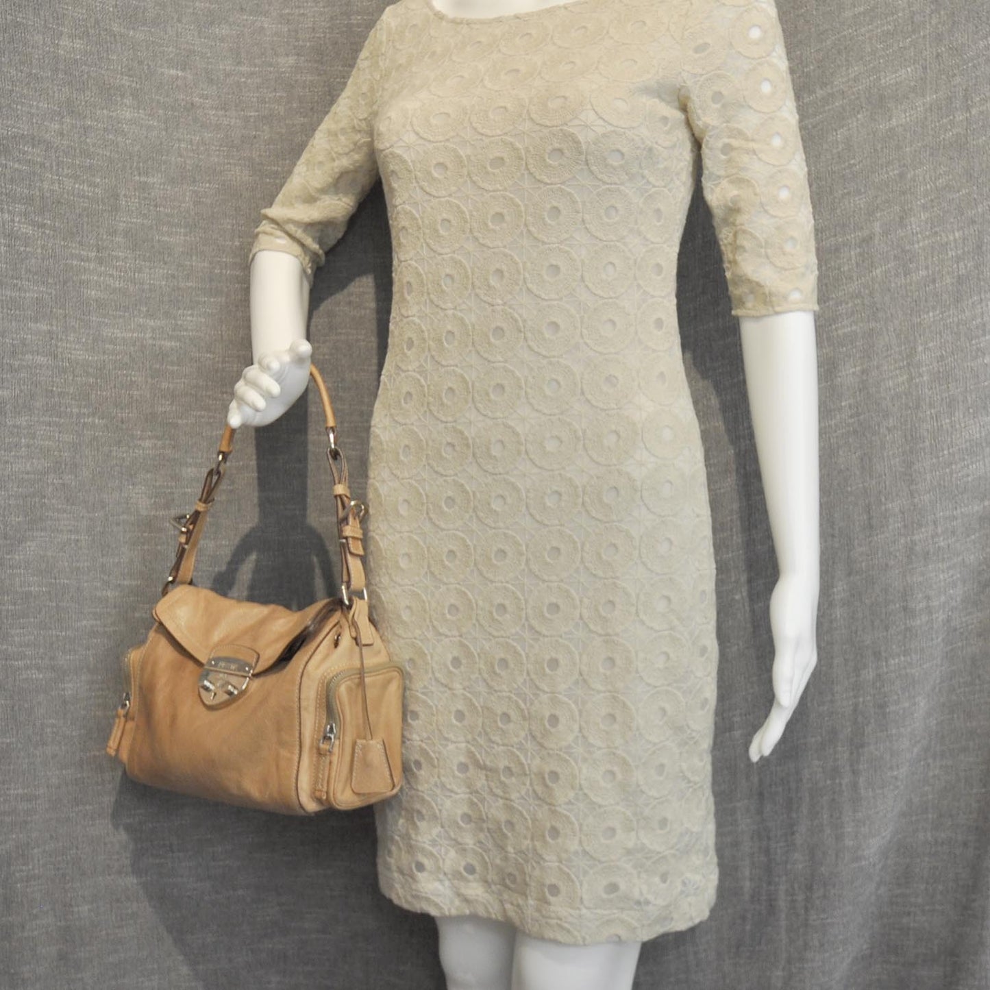 Leather Antic Easy A Foldover Pushlock Flap Shoulder Bag Naturale