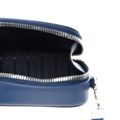 Prada Saffiano Travel Metal Triangle Logo Mini Pouch Shoulder Bag Bluette 7 of 8