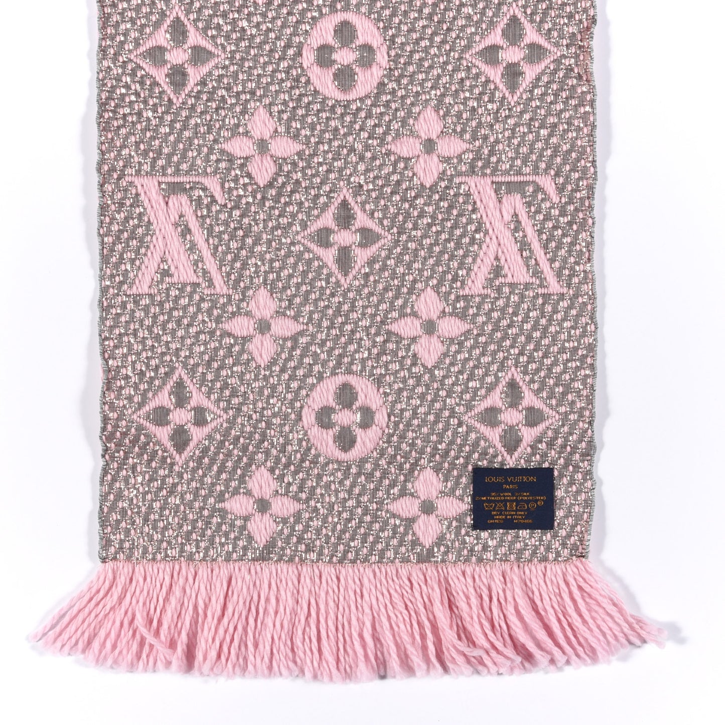 Wool Silk Logomania Shine Scarf Pink