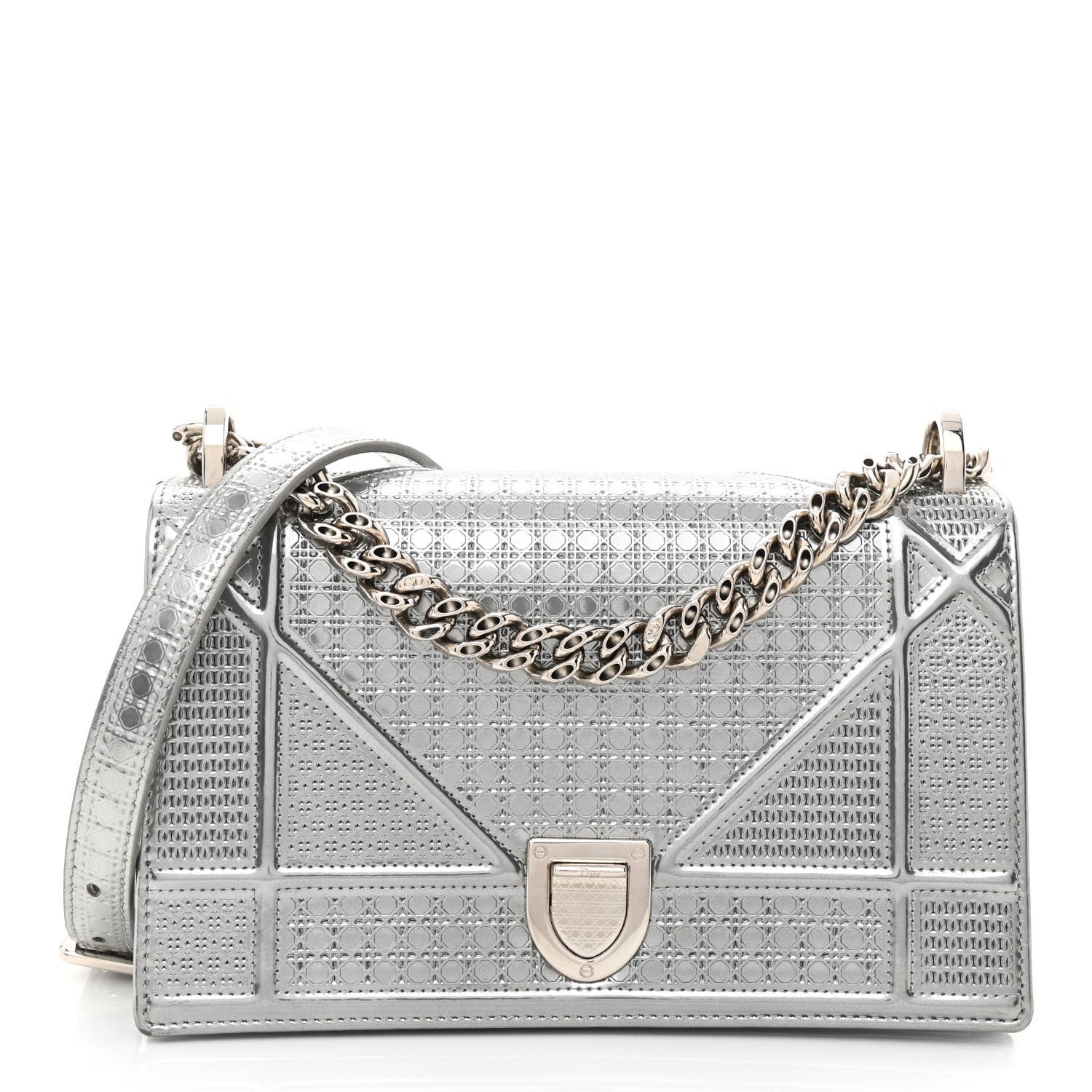 Christian Dior Metallic Patent Micro-Cannage Small Diorama Flap Bag Silver 1 of 9