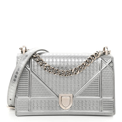 Christian Dior Metallic Patent Micro-Cannage Small Diorama Flap Bag Silver 1 of 9