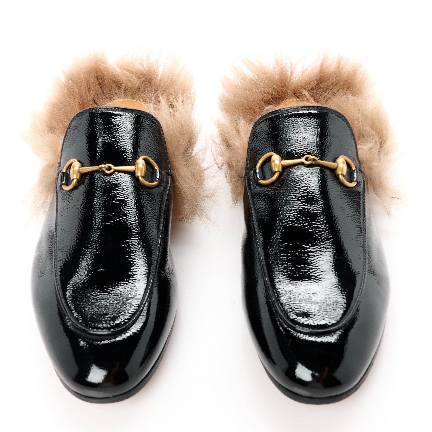 Gucci Patent Fur Womens Princetown Slippers 39.5 Black Natural 2 of 7