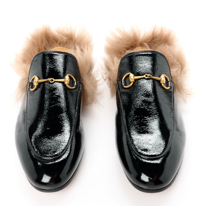 Gucci Patent Fur Womens Princetown Slippers 39.5 Black Natural 2 of 7