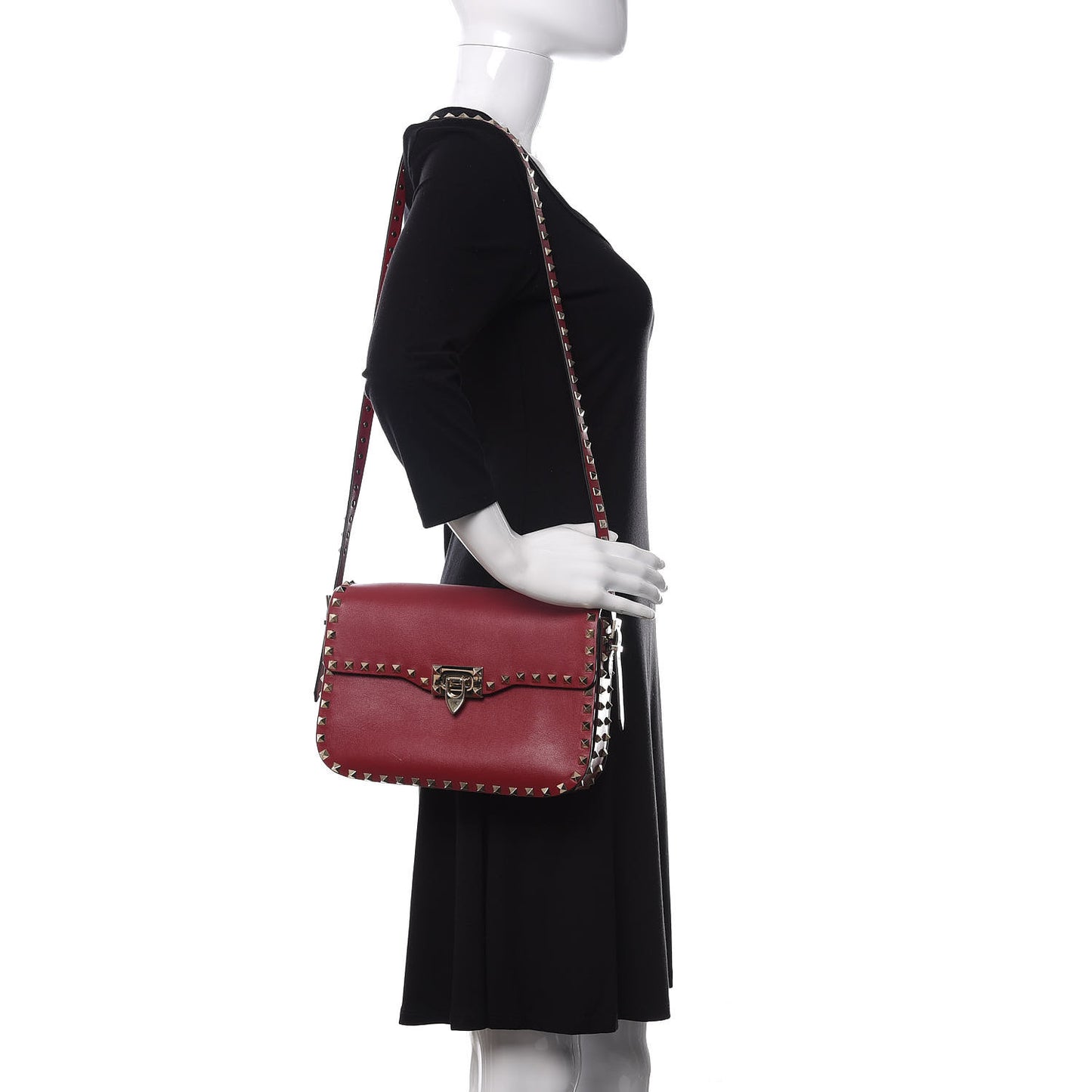 Vitello Medium Rockstud Flap Saddle Bag Scarlet