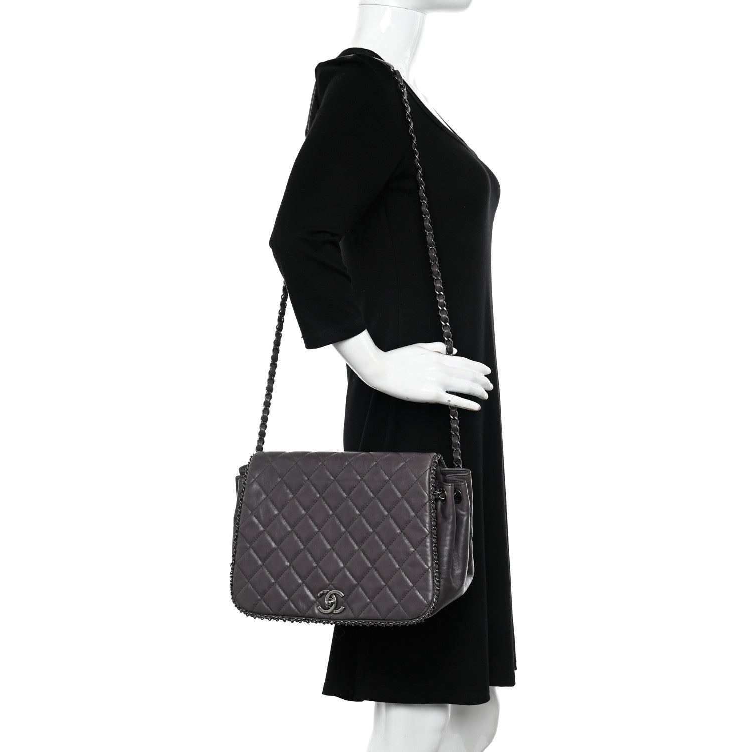 Chanel Calfskin Quilted Large CC Enchained Accordion Flap Grey 2 of 10
