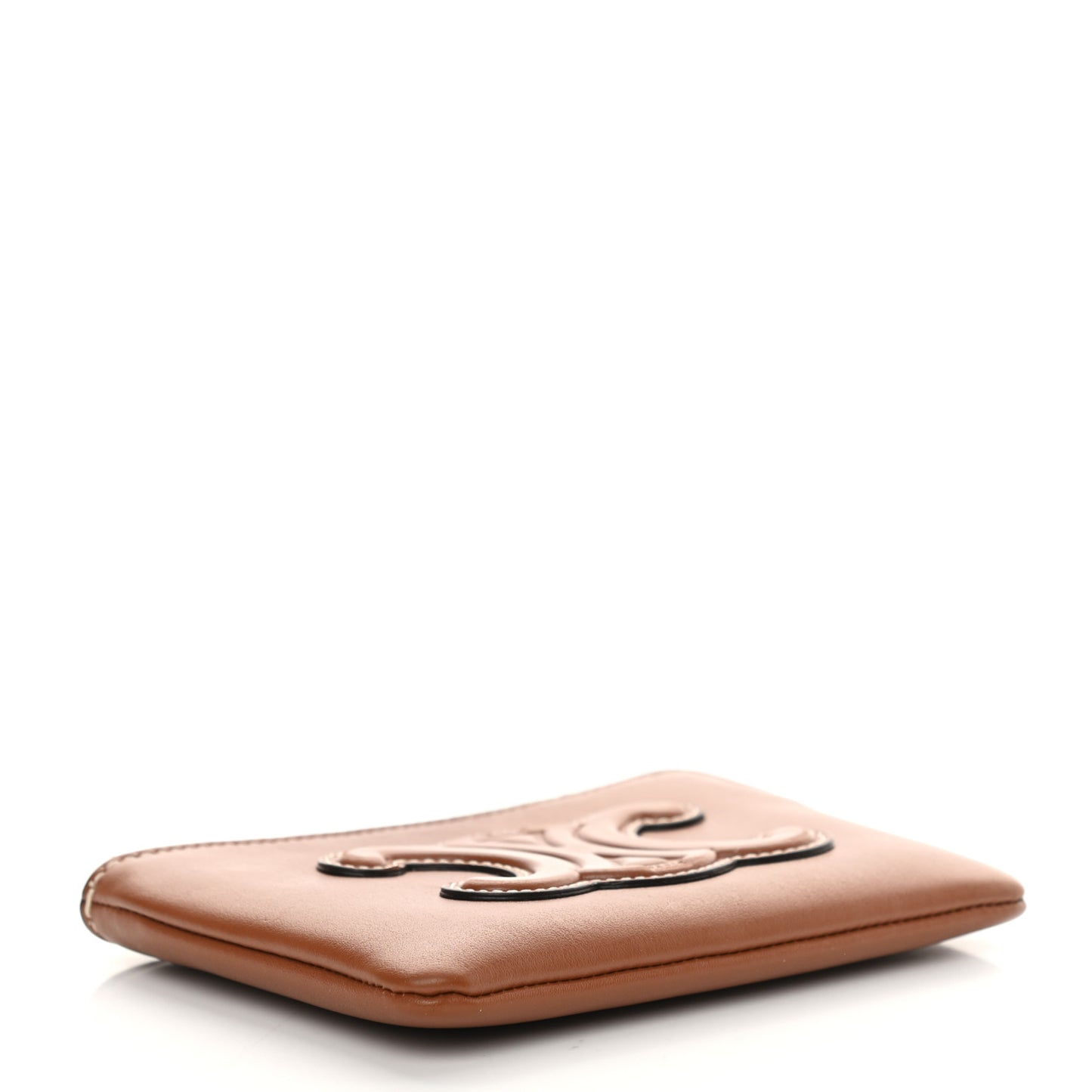 Smooth Calfskin Cuir Triomphe Coin and Card Pouch With Hook Tan